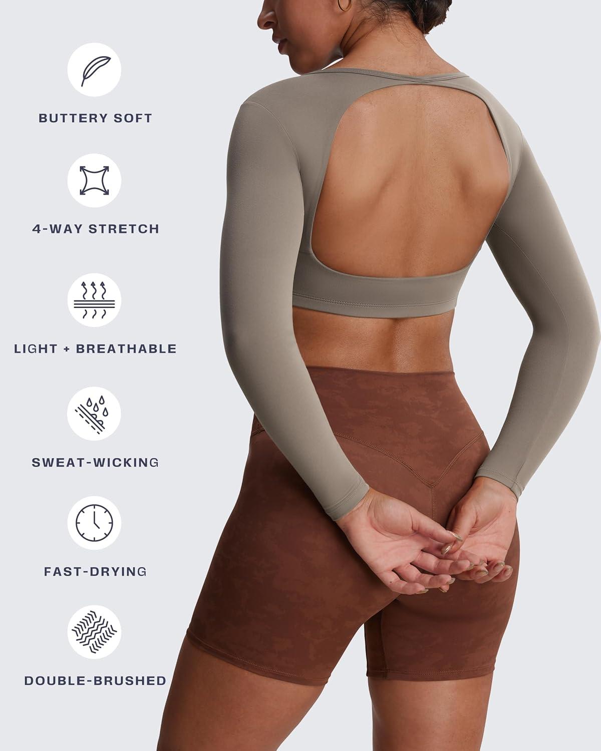 imageAoxjox Workout Long Sleeve Crop Tops for Women Clarissa Backless Gym Cropped T Shirt TopDriftwood