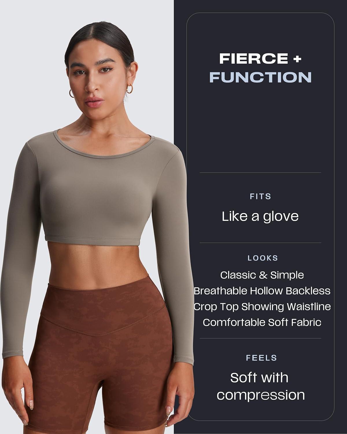 imageAoxjox Workout Long Sleeve Crop Tops for Women Clarissa Backless Gym Cropped T Shirt TopDriftwood