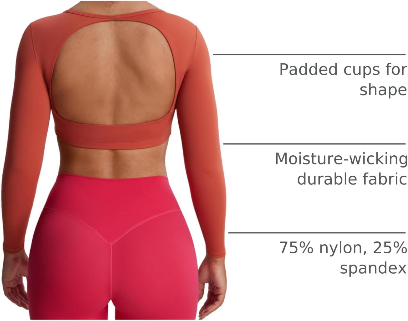 imageAoxjox Workout Long Sleeve Crop Tops for Women Clarissa Backless Gym Cropped T Shirt TopEarthy Brown