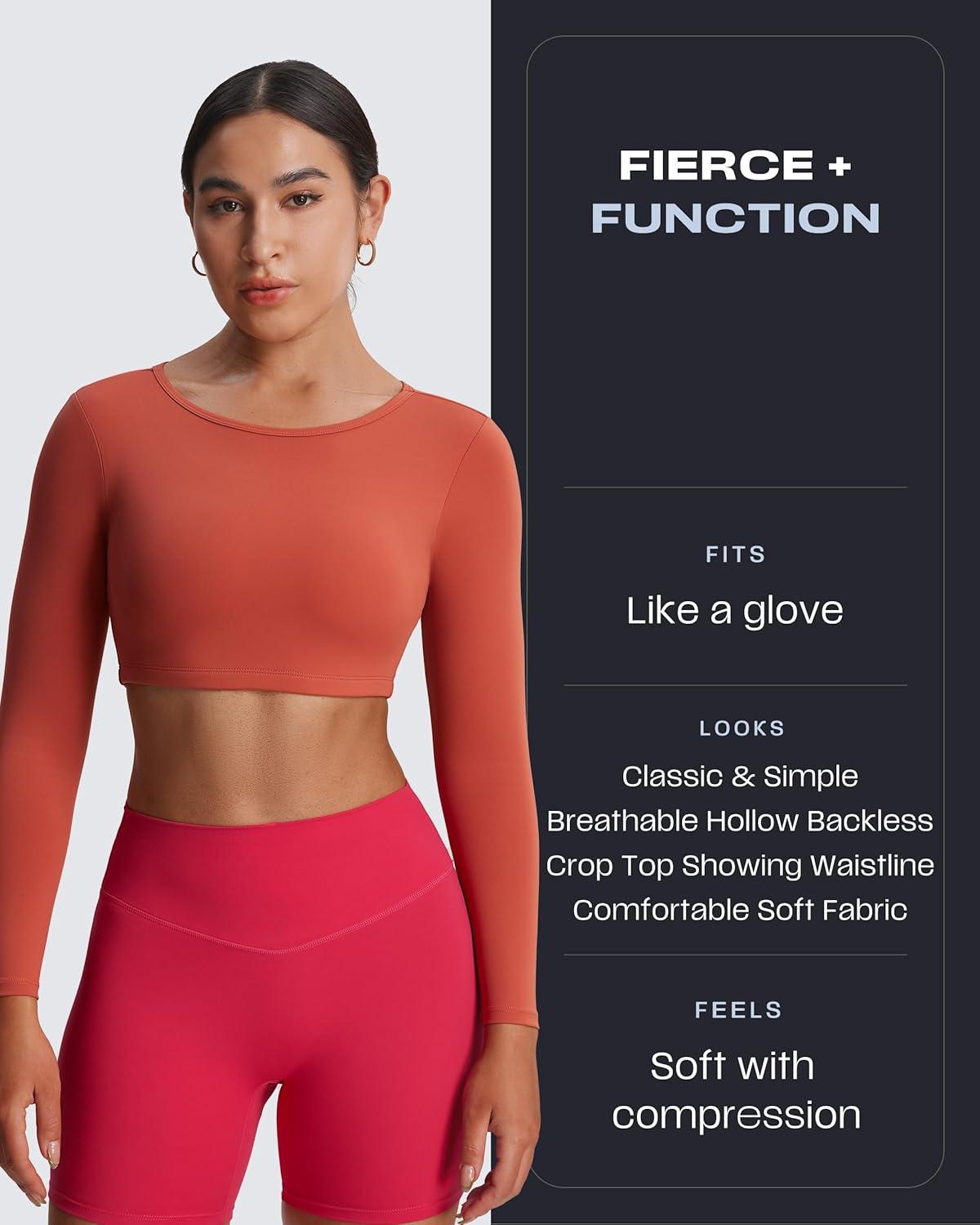 imageAoxjox Workout Long Sleeve Crop Tops for Women Clarissa Backless Gym Cropped T Shirt TopEarthy Brown