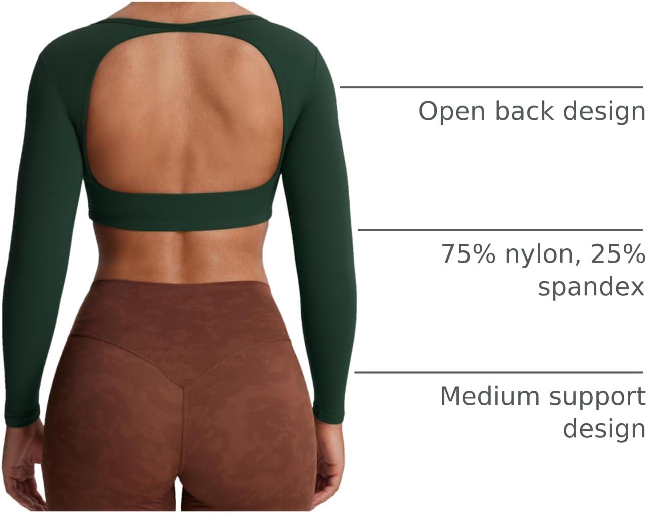 imageAoxjox Workout Long Sleeve Crop Tops for Women Clarissa Backless Gym Cropped T Shirt TopForest Green Deep Depths Green