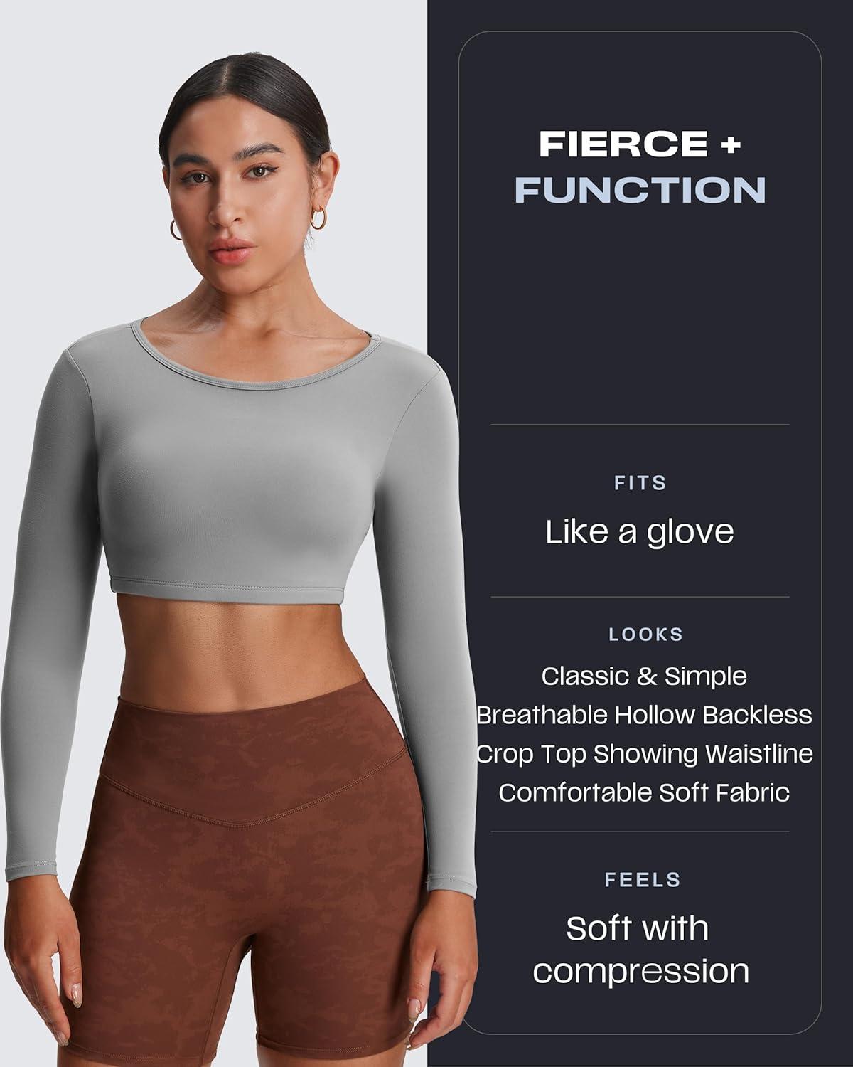 imageAoxjox Workout Long Sleeve Crop Tops for Women Clarissa Backless Gym Cropped T Shirt TopGrey