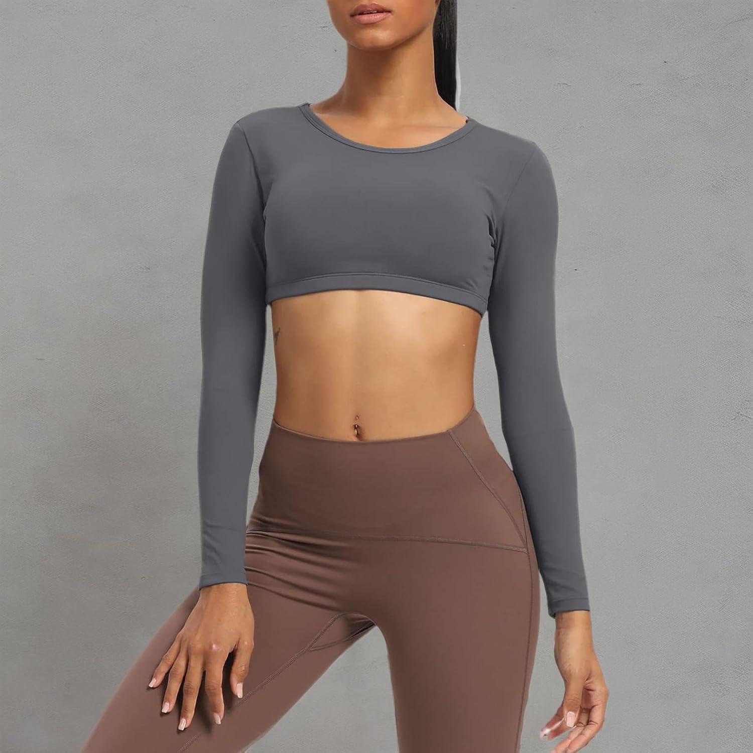 imageAoxjox Workout Long Sleeve Crop Tops for Women Clarissa Backless Gym Cropped T Shirt TopIron Grey