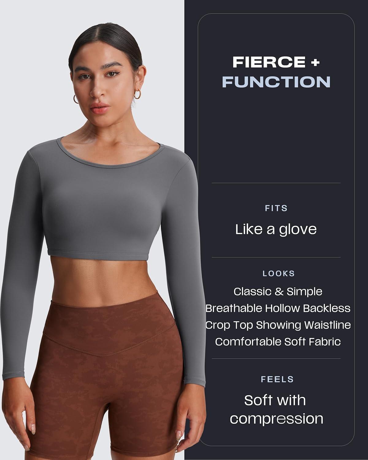 imageAoxjox Workout Long Sleeve Crop Tops for Women Clarissa Backless Gym Cropped T Shirt TopIron Grey