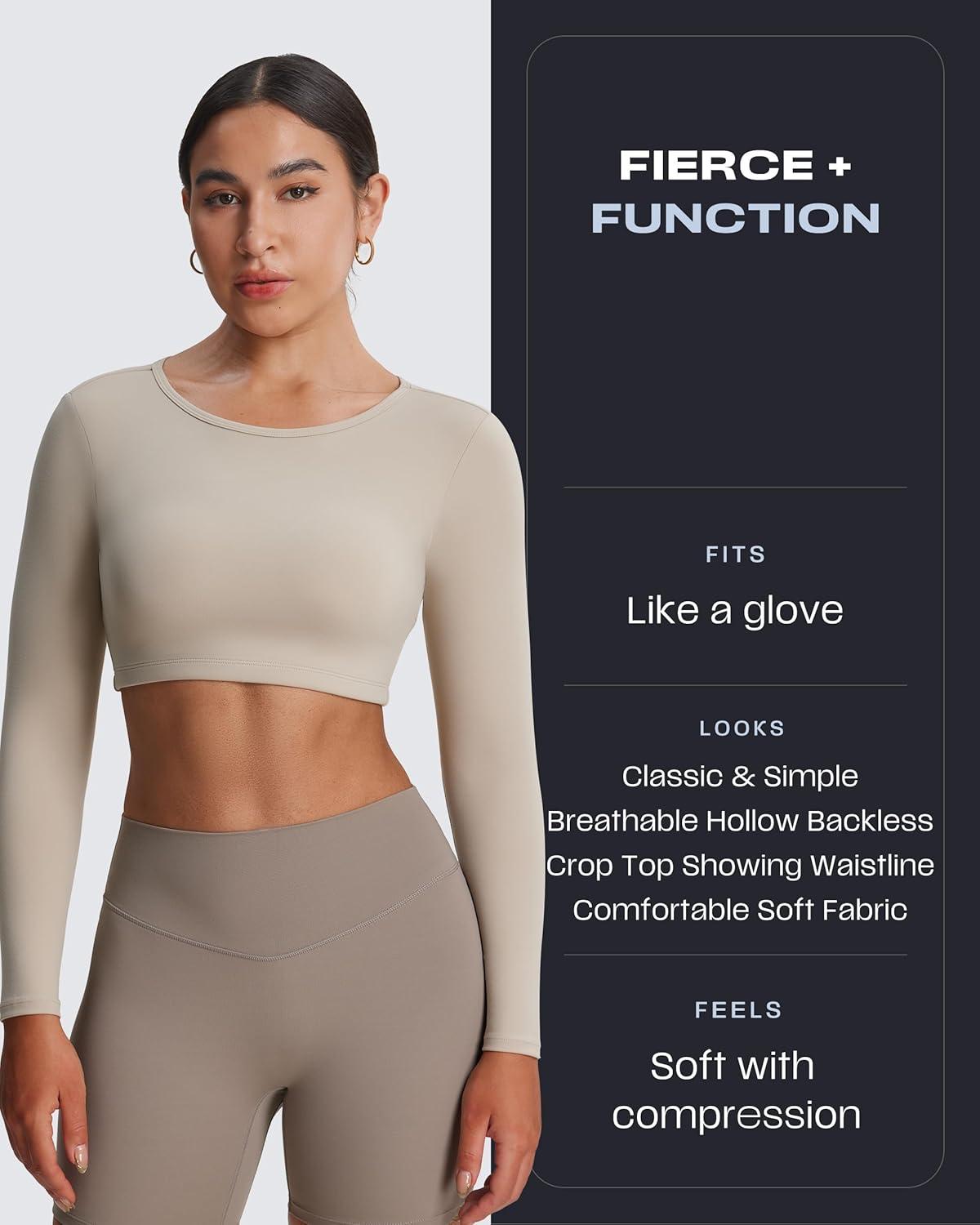 imageAoxjox Workout Long Sleeve Crop Tops for Women Clarissa Backless Gym Cropped T Shirt TopMink