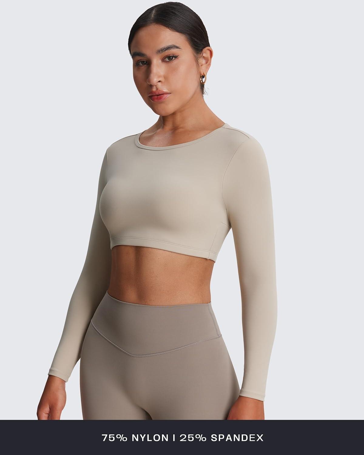 imageAoxjox Workout Long Sleeve Crop Tops for Women Clarissa Backless Gym Cropped T Shirt TopMink