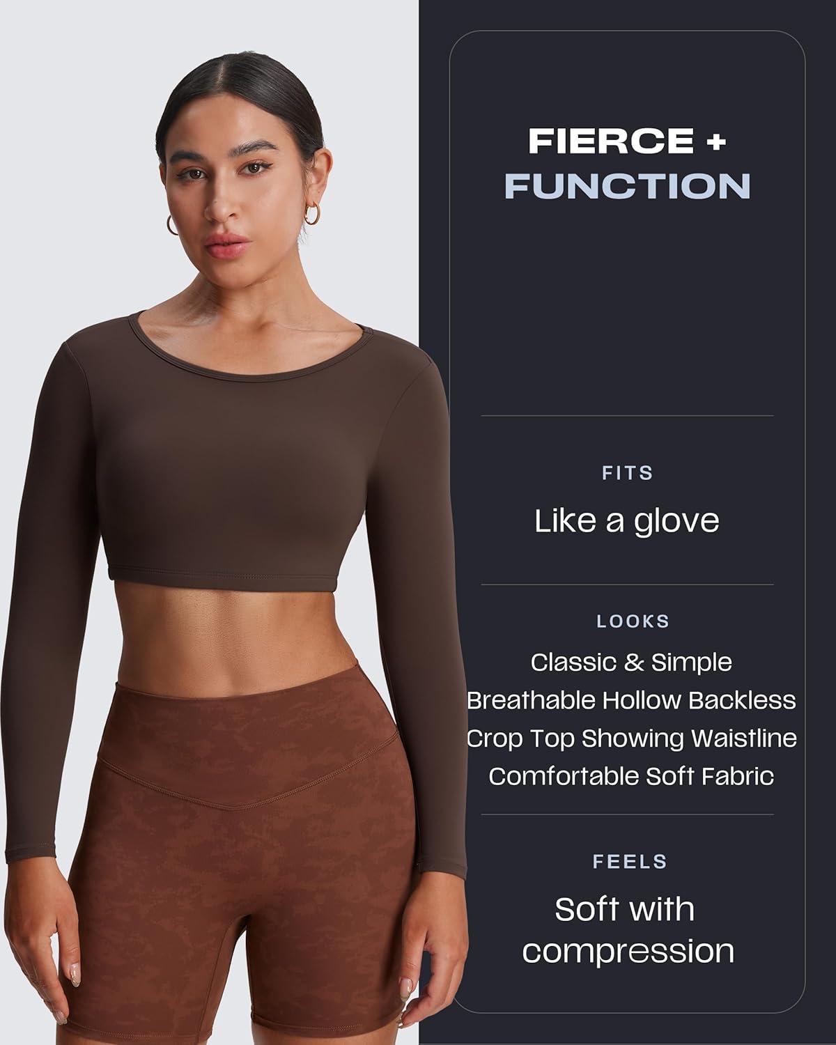 imageAoxjox Workout Long Sleeve Crop Tops for Women Clarissa Backless Gym Cropped T Shirt TopMulch