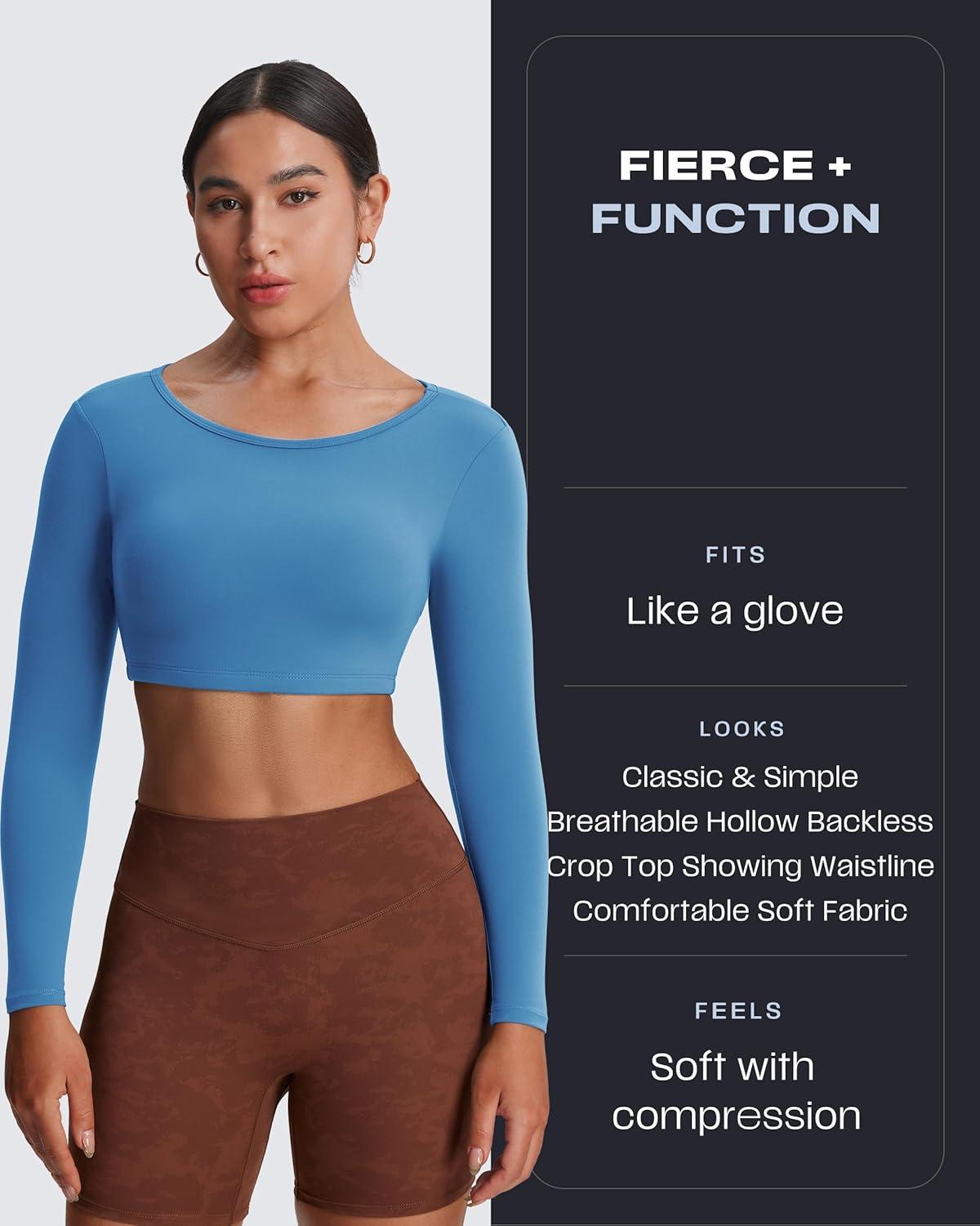 imageAoxjox Workout Long Sleeve Crop Tops for Women Clarissa Backless Gym Cropped T Shirt TopMykonos Blue