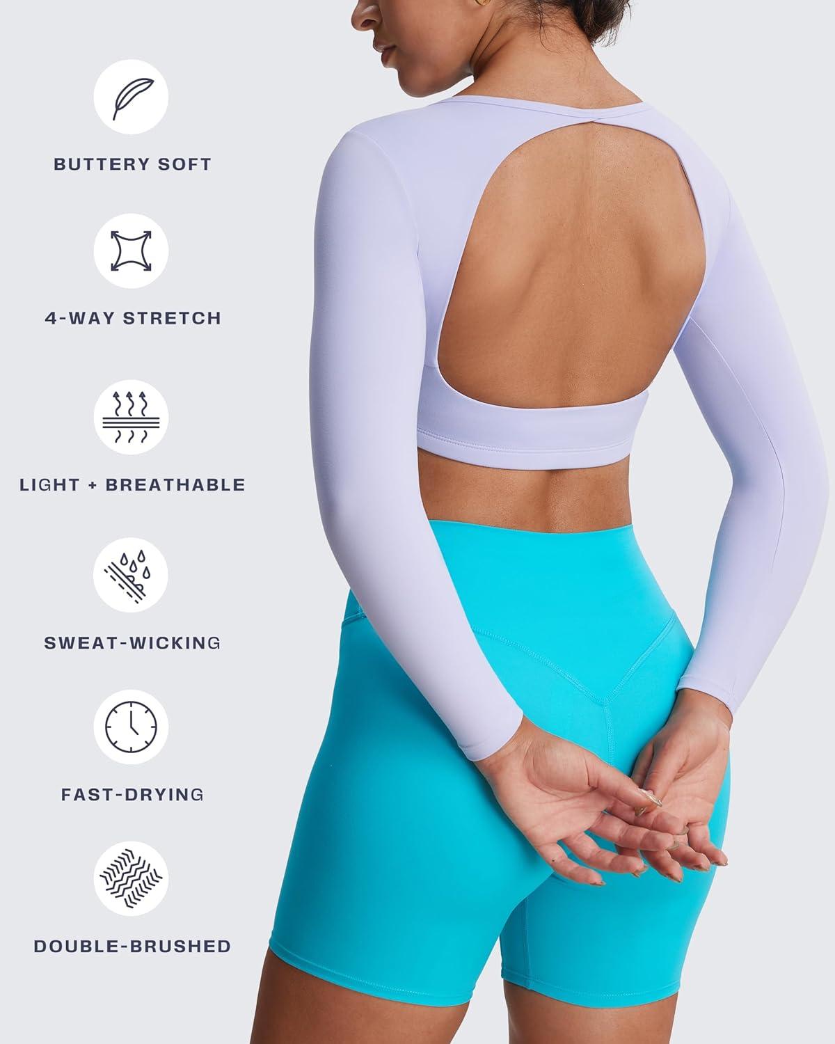 imageAoxjox Workout Long Sleeve Crop Tops for Women Clarissa Backless Gym Cropped T Shirt TopPurple Heather