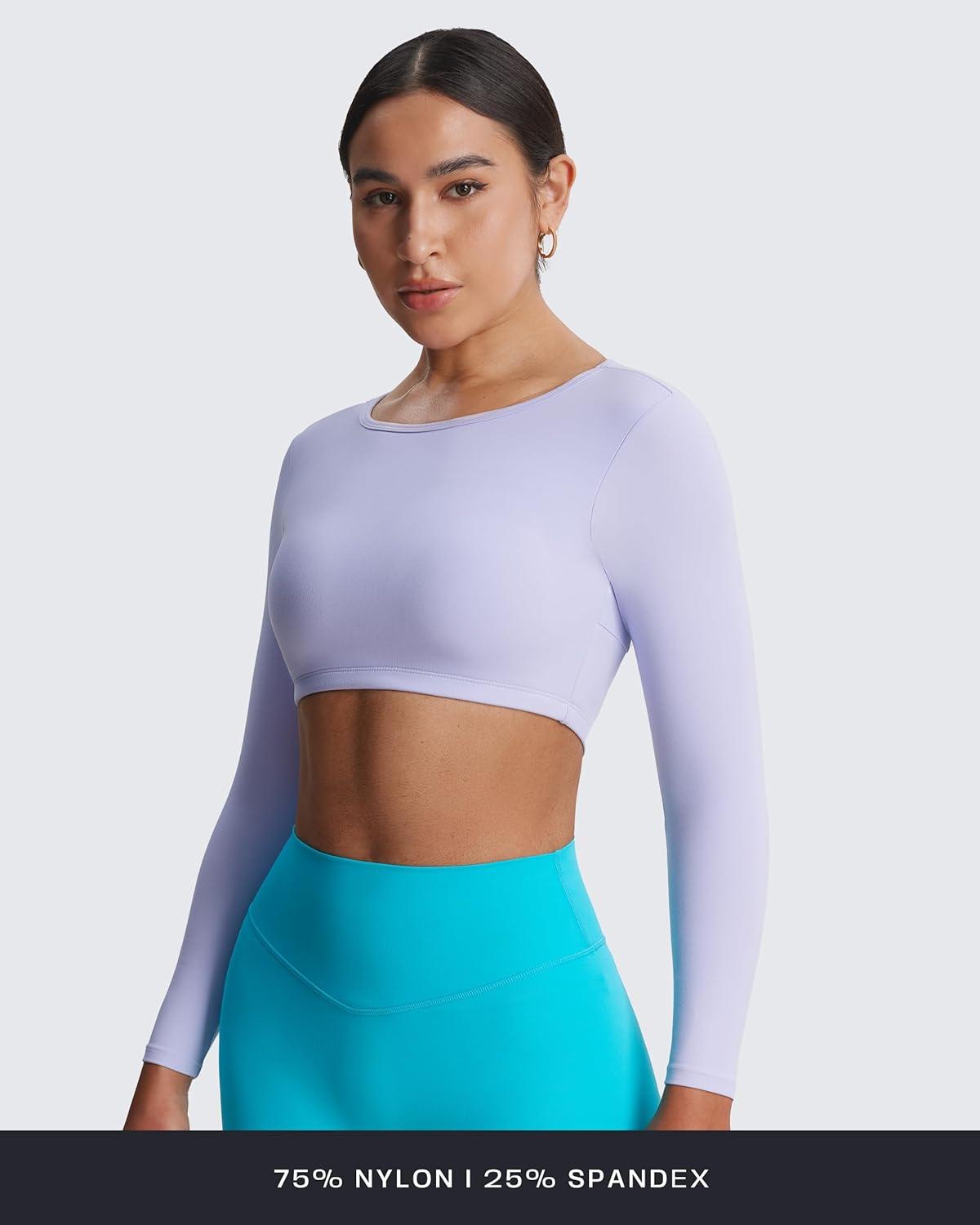 imageAoxjox Workout Long Sleeve Crop Tops for Women Clarissa Backless Gym Cropped T Shirt TopPurple Heather