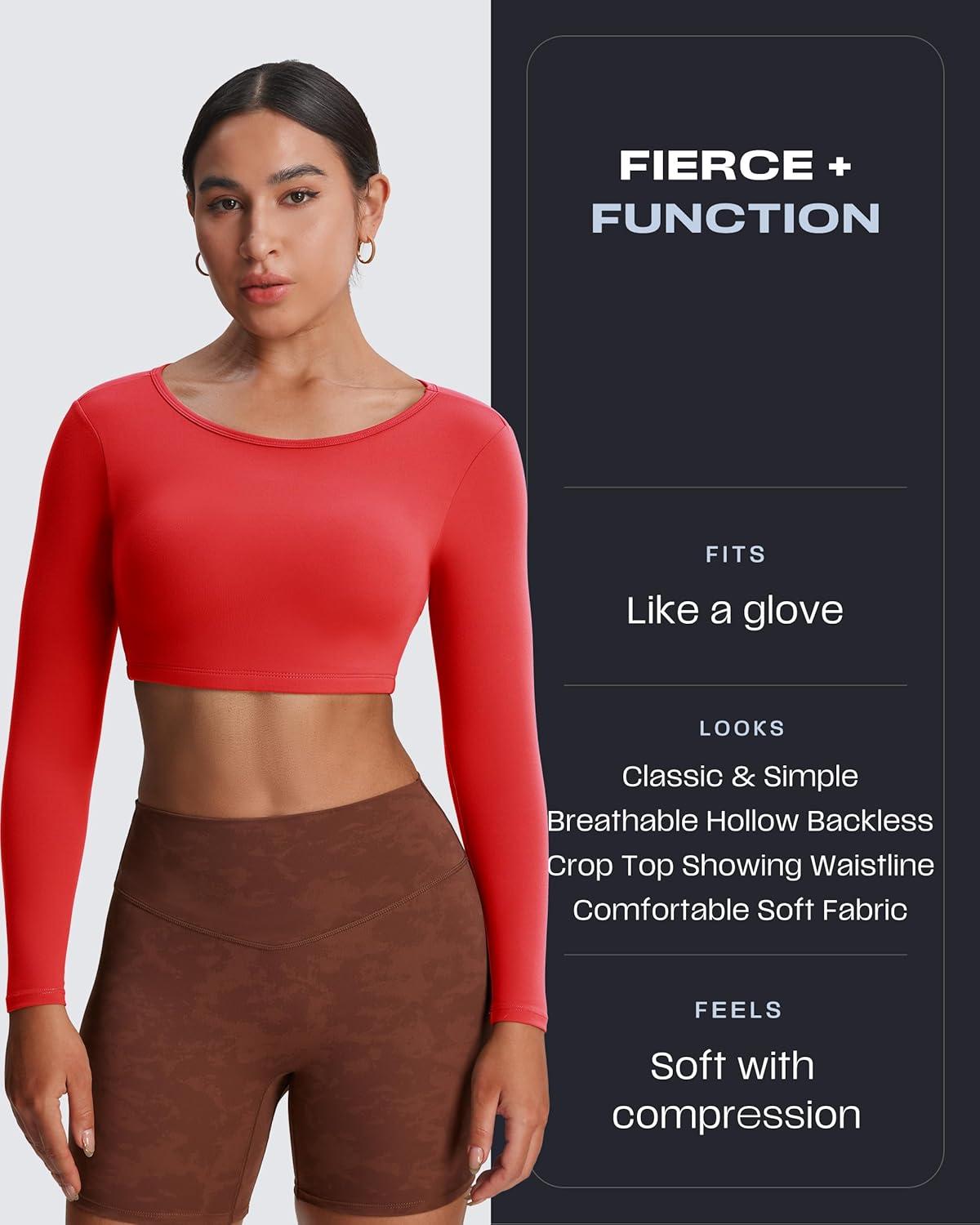 imageAoxjox Workout Long Sleeve Crop Tops for Women Clarissa Backless Gym Cropped T Shirt TopRacing Red
