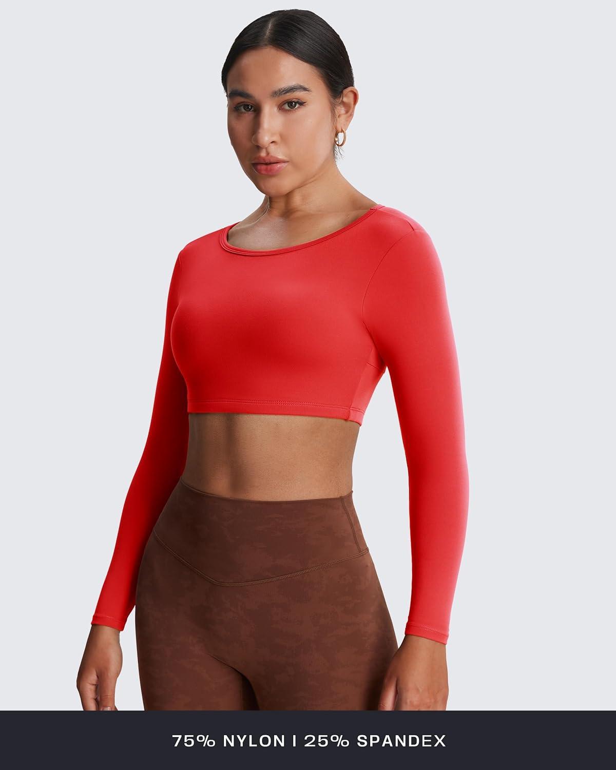imageAoxjox Workout Long Sleeve Crop Tops for Women Clarissa Backless Gym Cropped T Shirt TopRacing Red