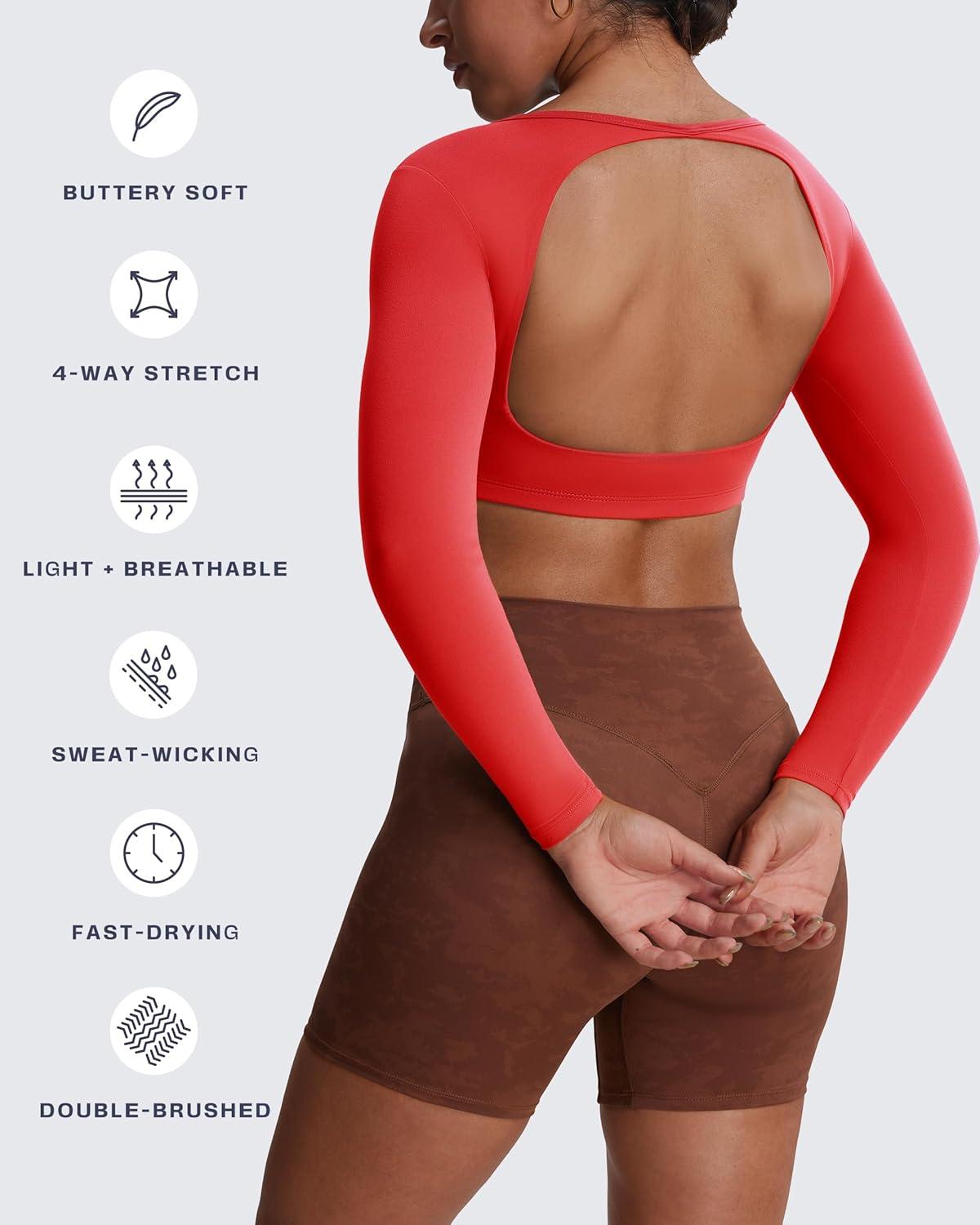 imageAoxjox Workout Long Sleeve Crop Tops for Women Clarissa Backless Gym Cropped T Shirt TopRacing Red