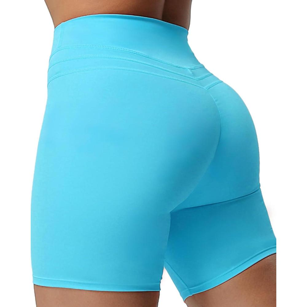 imageAoxjox Luna Workout Biker Shorts for Women Tummy Control High Waisted Exercise Athletic Gym Running Yoga Short 6quotCascade Blue