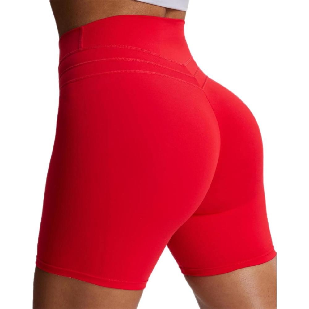 imageAoxjox Luna Workout Biker Shorts for Women Tummy Control High Waisted Exercise Athletic Gym Running Yoga Short 6quotRacing Red