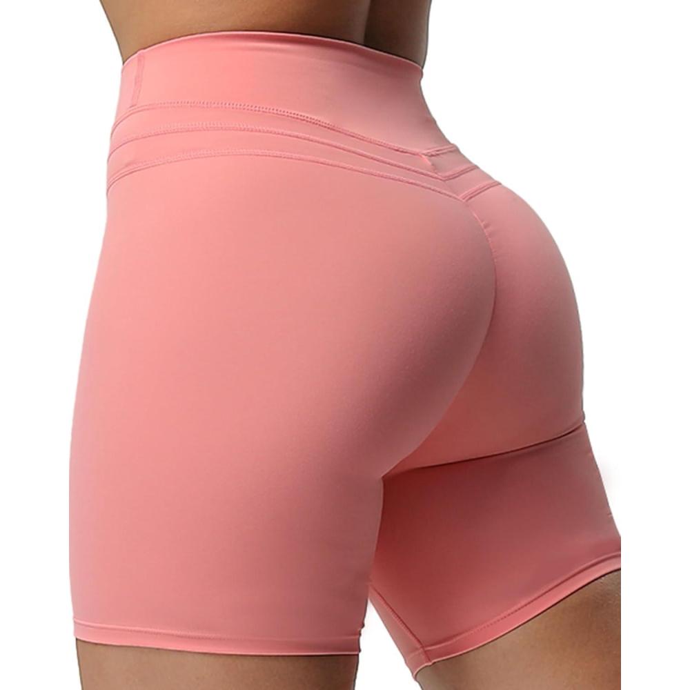 imageAoxjox Luna Workout Biker Shorts for Women Tummy Control High Waisted Exercise Athletic Gym Running Yoga Short 6quotSalmon Rose