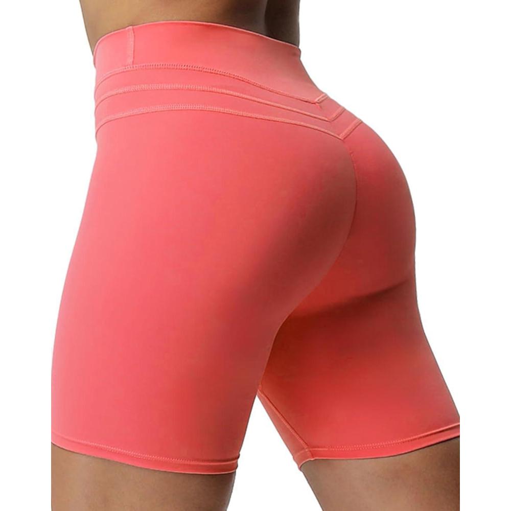 imageAoxjox Luna Workout Biker Shorts for Women Tummy Control High Waisted Exercise Athletic Gym Running Yoga Short 6quotSpiced Coral
