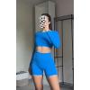 imageAoxjox Workout Long Sleeve Crop Tops for Women Clarissa Backless Gym Cropped T Shirt TopDirectoire Blue