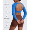 imageAoxjox Workout Long Sleeve Crop Tops for Women Clarissa Backless Gym Cropped T Shirt TopDirectoire Blue