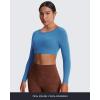 imageAoxjox Workout Long Sleeve Crop Tops for Women Clarissa Backless Gym Cropped T Shirt TopMykonos Blue