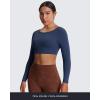 imageAoxjox Workout Long Sleeve Crop Tops for Women Clarissa Backless Gym Cropped T Shirt TopNavy