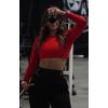 imageAoxjox Workout Long Sleeve Crop Tops for Women Clarissa Backless Gym Cropped T Shirt TopRacing Red