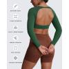 imageAoxjox Workout Long Sleeve Crop Tops for Women Clarissa Backless Gym Cropped T Shirt TopStorm Green