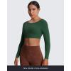 imageAoxjox Workout Long Sleeve Crop Tops for Women Clarissa Backless Gym Cropped T Shirt TopStorm Green