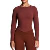imageAoxjox Long Sleeve TShirt for Women GEO Seamlines Padded Baby Tee Workout Crop TopBurgundy