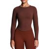 imageAoxjox Long Sleeve TShirt for Women GEO Seamlines Padded Baby Tee Workout Crop TopRum Raisin