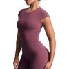 imageAoxjox Womens Cap Sleeve TShirts Crew Neck Velura Ruched Tee Without Padded Workout PlushFlex Gym Yoga Crop TopMauve Berry