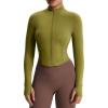 imageAoxjox Womens Full Zippered Geo Zip Jacket Workout Buttery Soft PlushFlex Long Sleeve Thumbhole with Pockets CardiganMoss