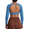 imageAoxjox Workout Long Sleeve Crop Tops for Women Clarissa Backless Gym Cropped T Shirt TopMykonos Blue