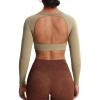 imageAoxjox Workout Long Sleeve Crop Tops for Women Clarissa Backless Gym Cropped T Shirt TopTaupe