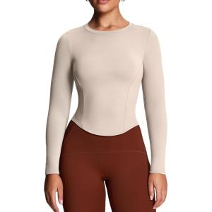 imageAoxjox Long Sleeve TShirt for Women GEO Seamlines Padded Baby Tee Workout Crop TopMink