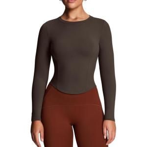 imageAoxjox Long Sleeve TShirt for Women GEO Seamlines Padded Baby Tee Workout Crop TopMulch