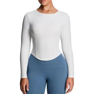 imageAoxjox Long Sleeve TShirt for Women GEO Seamlines Padded Baby Tee Workout Crop TopWhite