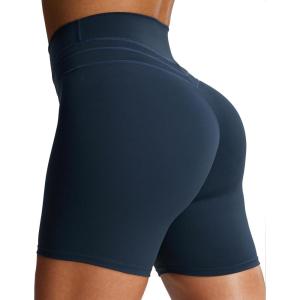imageAoxjox Luna Workout Biker Shorts for Women Tummy Control High Waisted Exercise Athletic Gym Running Yoga Short 6quotBlueberry
