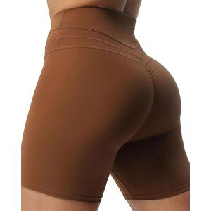 imageAoxjox Luna Workout Biker Shorts for Women Tummy Control High Waisted Exercise Athletic Gym Running Yoga Short 6quotDandelion Brown