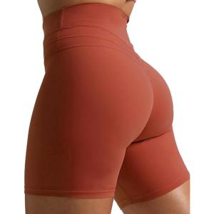 imageAoxjox Luna Workout Biker Shorts for Women Tummy Control High Waisted Exercise Athletic Gym Running Yoga Short 6quotRust Red