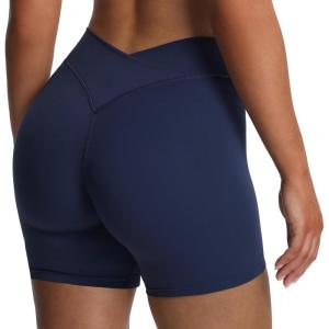 imageAoxjox Roxxy Workout Biker Shorts for Women High Waisted CrossWaist Crossover V Back Tummy Control Running Yoga Short 6quotNavy