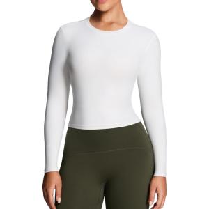 imageAoxjox Womens Long Sleeve Top Classic Workout Active Crew Neck TShirts Regular Length TopsWhite