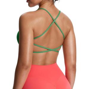 imageAoxjox Womens Workout Sports Bras Fitness Ivy Low Impact Bra Yoga Crop TankA Bottle Green