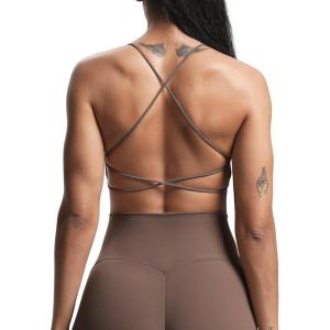 imageAoxjox Womens Workout Sports Bras Fitness Veronica Cross Back Low Impact Twist Bra Yoga Crop TankFudge Coffee
