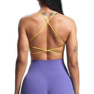 imageAoxjox Womens Workout Sports Bras Fitness Veronica Cross Back Low Impact Twist Bra Yoga Crop TankVibrant Yellow