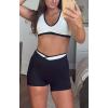 image:imageAoxjox Velma Workout Biker Shorts for Women Color Block CrossWaist High Waisted Exercise Gym Running Yoga Short 6Blackness and White