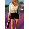 image:imageAoxjox Velma Workout Biker Shorts for Women Color Block CrossWaist High Waisted Exercise Gym Running Yoga Short 6Blackness and White