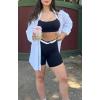 image:imageAoxjox Velma Workout Biker Shorts for Women Color Block CrossWaist High Waisted Exercise Gym Running Yoga Short 6Blackness and White