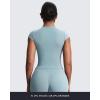 image:imageAoxjox Womens Cap Sleeve TShirts Crew Neck Velura Ruched Tee Without Padded Workout PlushFlex Gym Yoga Crop TopCloud Steel Blue