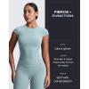 image:imageAoxjox Womens Cap Sleeve TShirts Crew Neck Velura Ruched Tee Without Padded Workout PlushFlex Gym Yoga Crop TopCloud Steel Blue